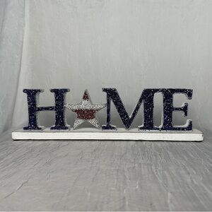 Home Decor Red White & Blue Patriotic Bead Embellished Wood Home‎ Sign